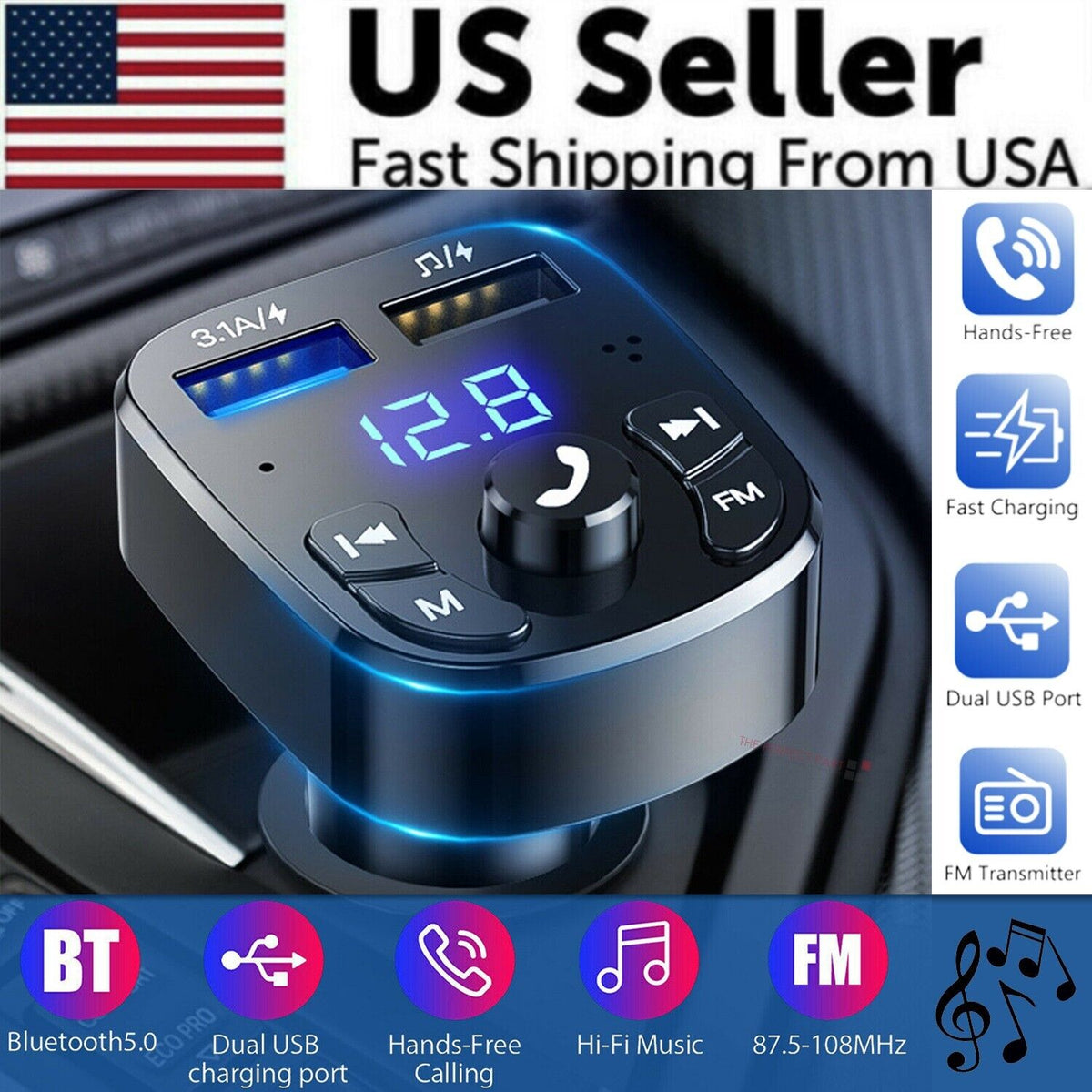 Bluetooth FM Transmitter with USB Charger